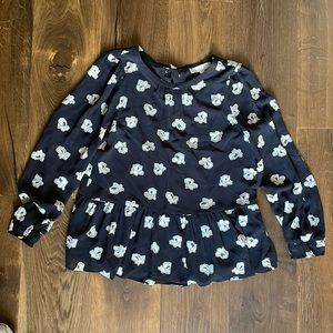 Black and white long-sleeve floral top